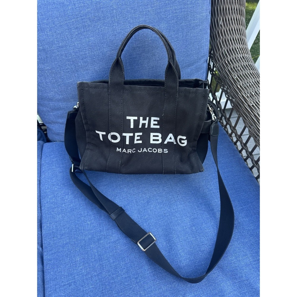 Authentic Marc Jacobs The Tote Bag Distressed Black Canvas Medium